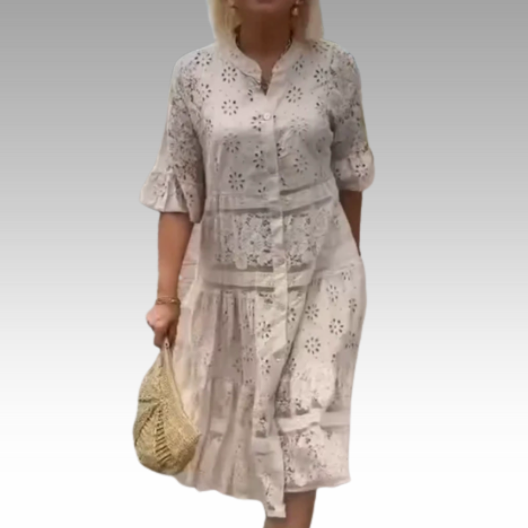 Emberly™ – Locker zittende jurk met borduursel en knoopsluiting