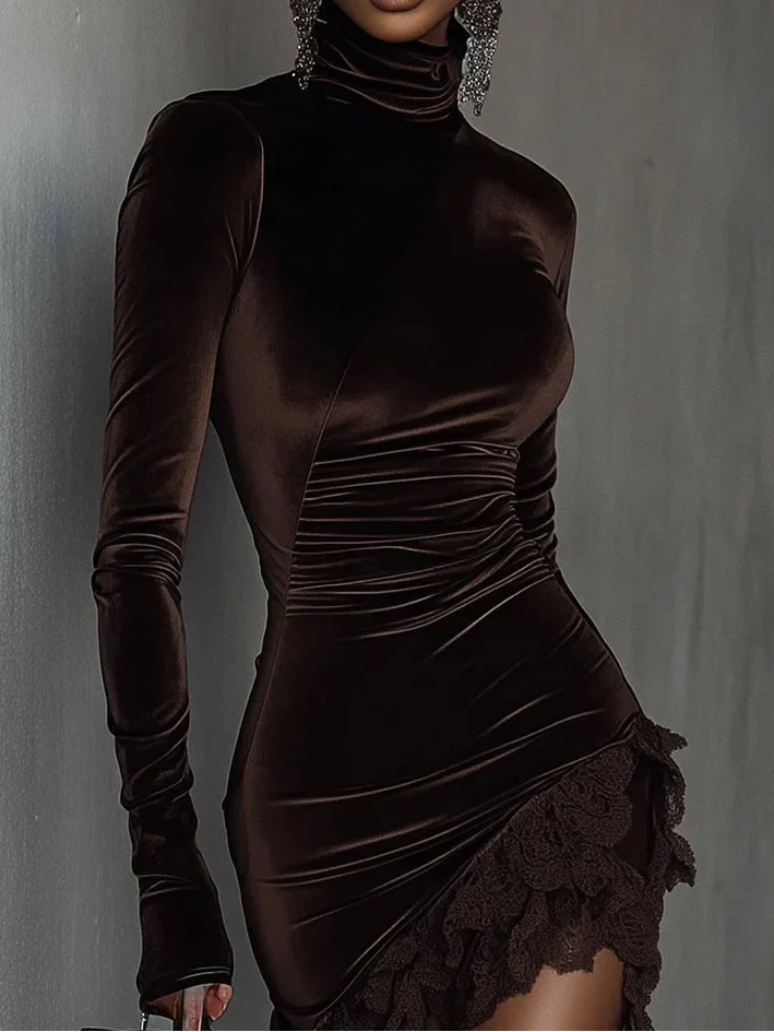 Maryann™ - Mini-jurk van fluweel met gestrikt zoom