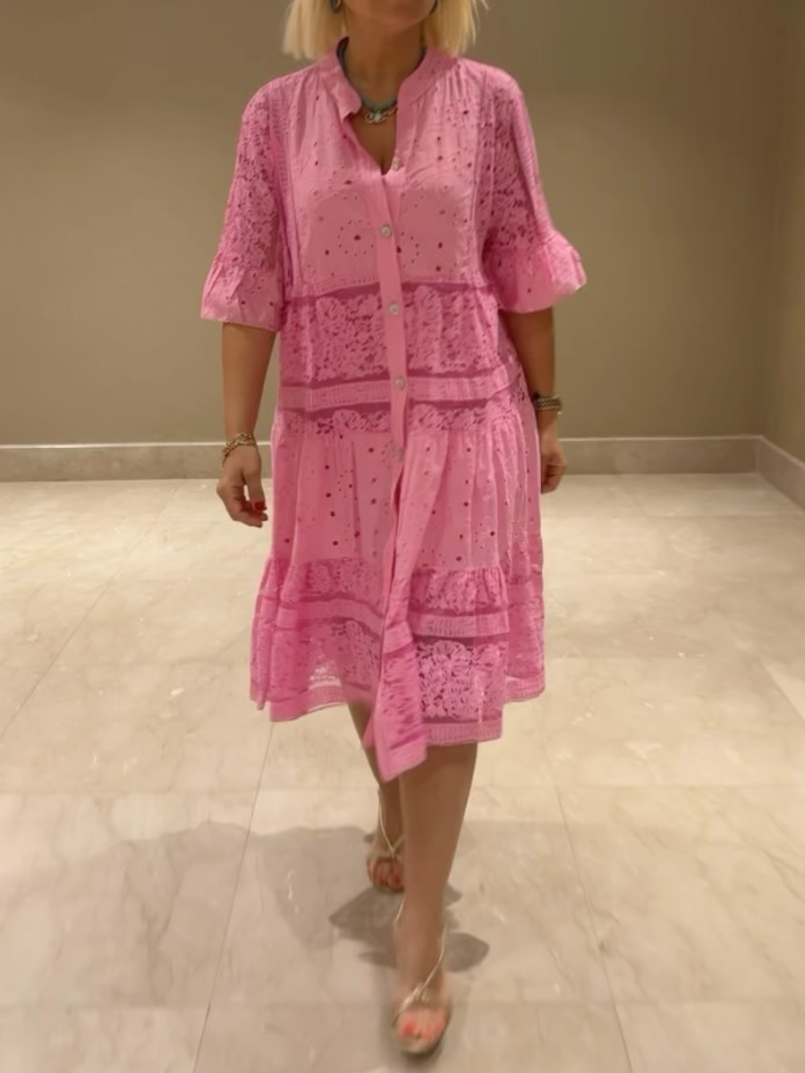 Emberly™ – Locker zittende jurk met borduursel en knoopsluiting