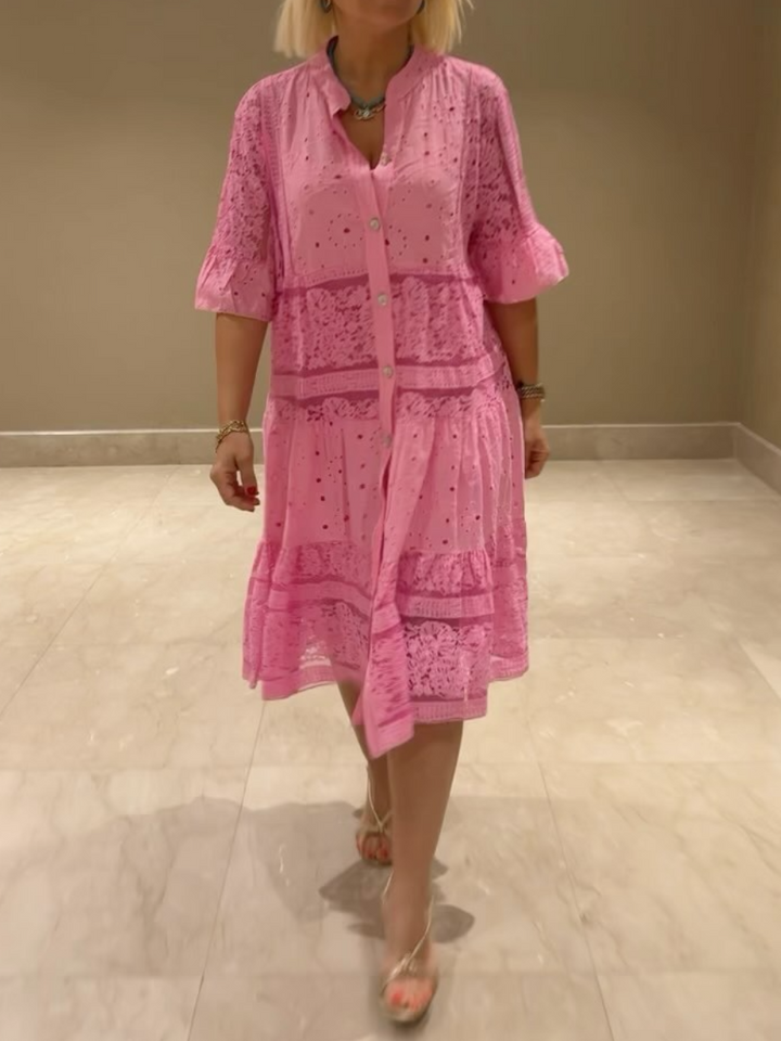 Emberly™ – Locker zittende jurk met borduursel en knoopsluiting