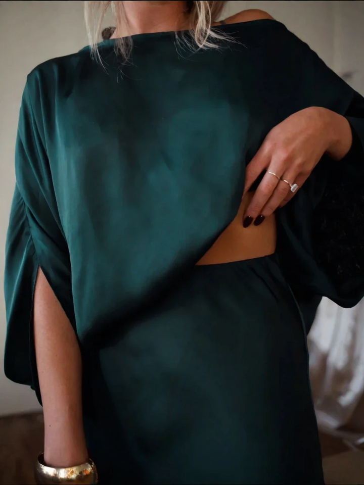 Alfy™ - Wandelbaar Top met Drapering en Maxi Lange A-Lijn Rok